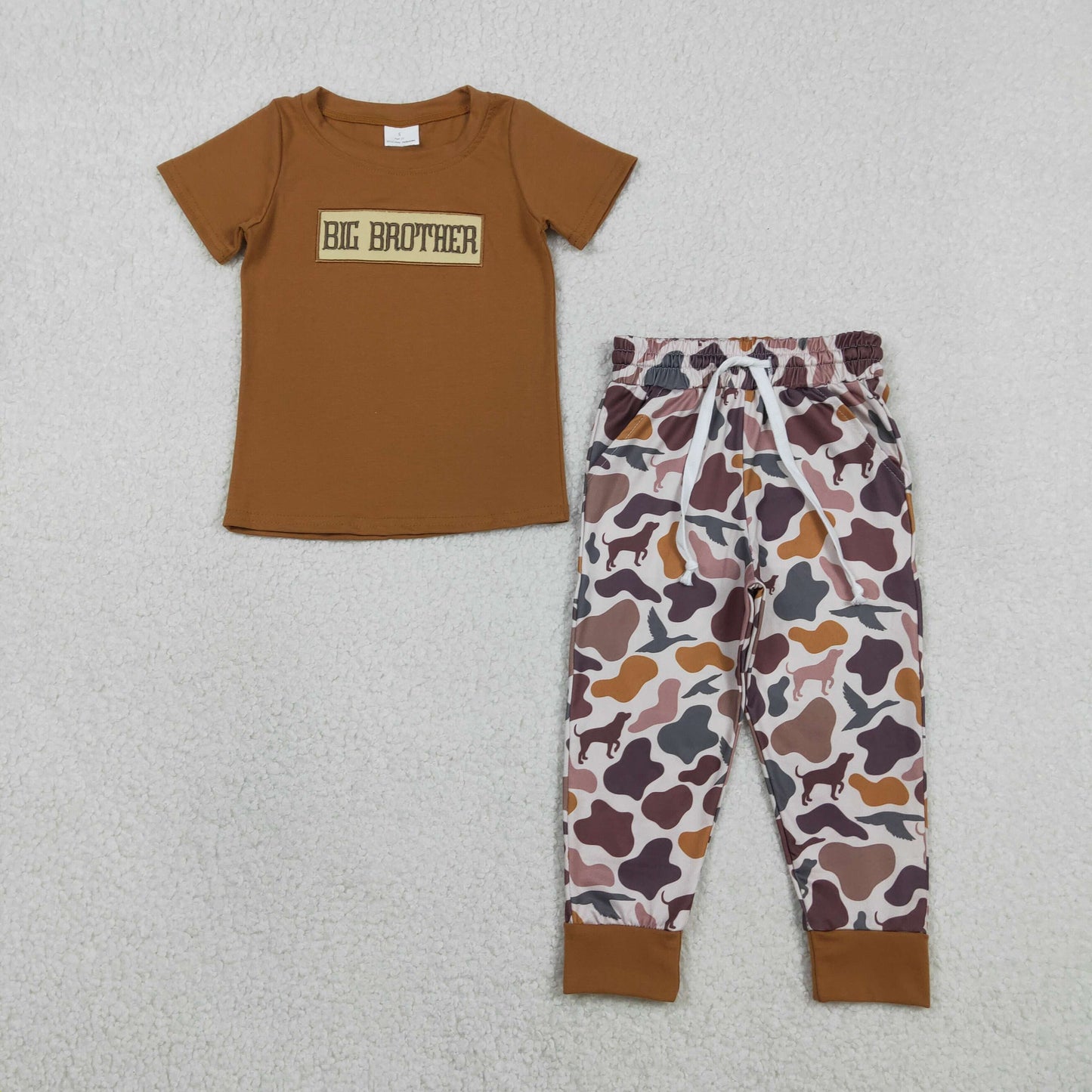 RTS Sibling Baby Boys Kids Short Sleeves Embroidery Big Brother Camo Romper Set Clothes