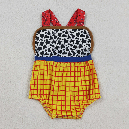 Baby Boys Infant Cow Print Yellow Plaid Bubble Romper