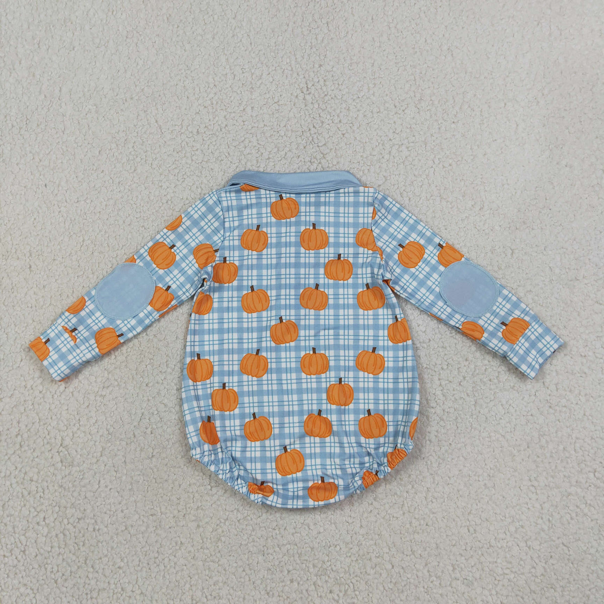 Baby Boys Kids Long Sleeves Pumpkins Blue Plaid Zipper Bubble Romper Fall Clothes