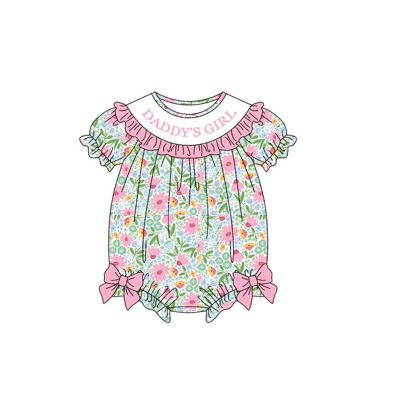 Moq 5 Preorder Baby Girls Infant Daddy's Girl Flower Pink Bows Bubble Romper Clothes