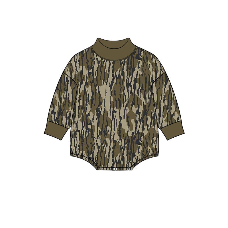 Moq 5 Preorder Baby Boys Infant Long Sleeves Olive Camo Bubble Romper Clothes