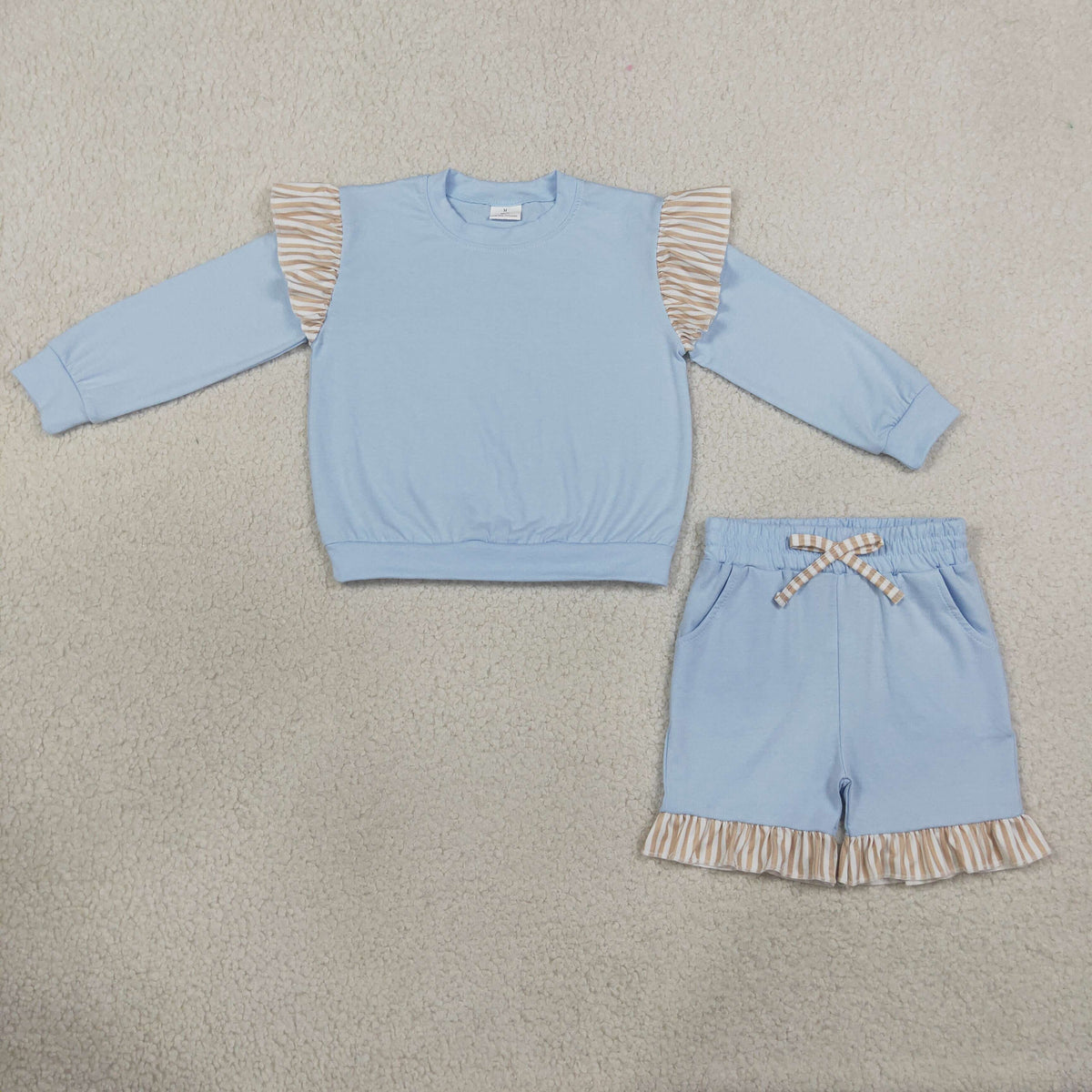 Sibling Baby Girls Kids Long Sleeves Shirts Pockets Shorts Pants Cotton Blue Sets Clothes