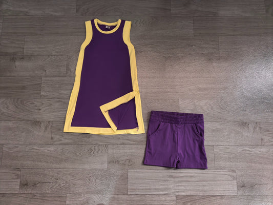 No moq Preorder Baby Girls Kids Sleeveless Purple Tops Shorts Set Yoga Active Clothes