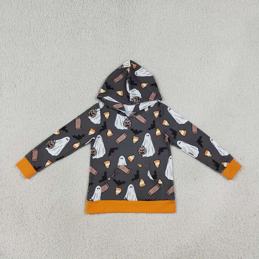 Toddler Kids Ghosts Pumpkins Halloween Pocket Hoodie Pullover Zipper Shirt Clothes
