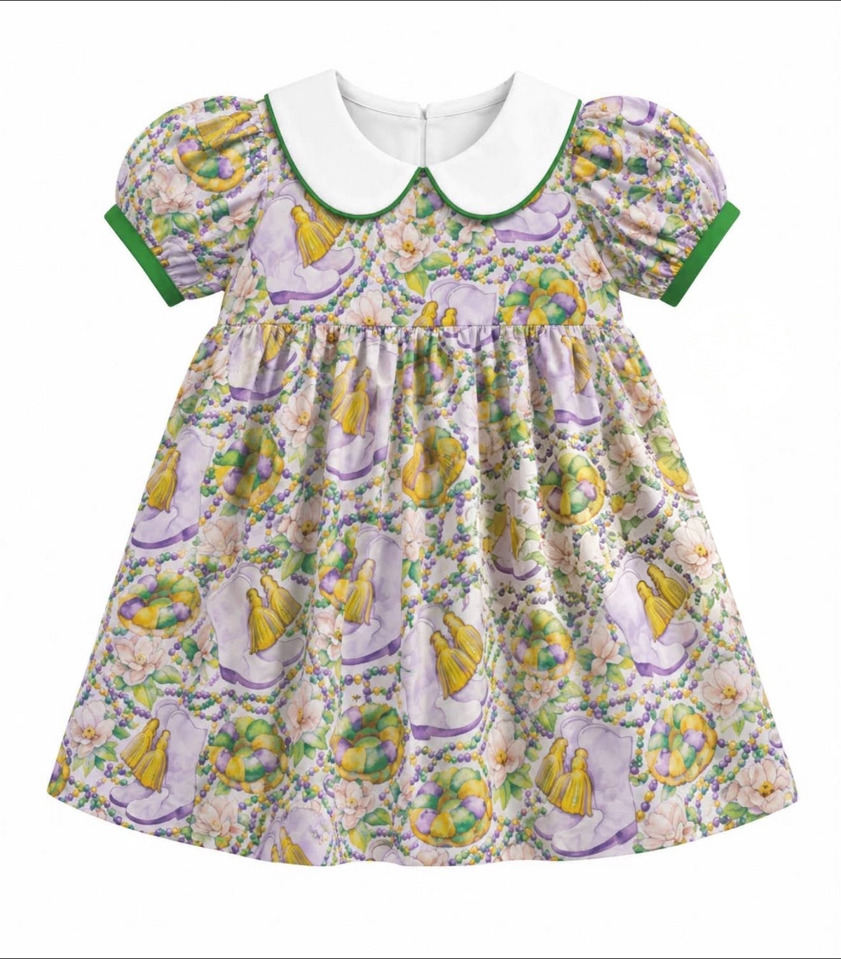Moq 5 Preorder Baby Girls Kids Short Sleeves Donuts Boots Mardi Gras Knee Length Dress Clothes