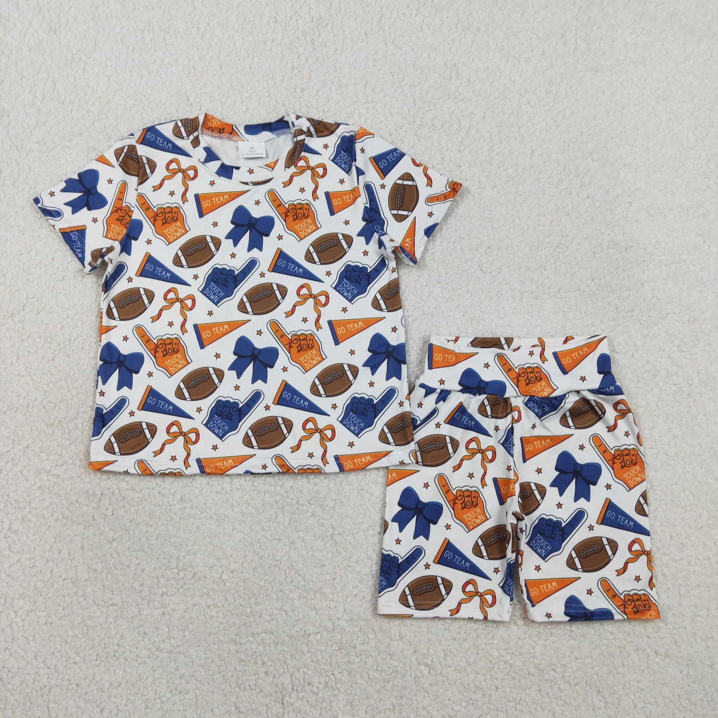 RTS Baby Girls Kids Cheer Bows Shirt Shorts Orange Team Summer Clothes Set