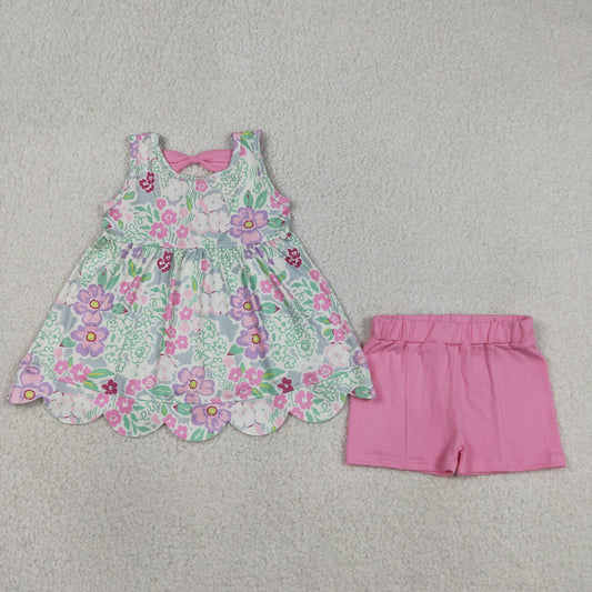 Baby Girls Kids Sleeveless Flower Bows Tops Pink Shorts Summer Set