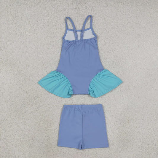 Baby Girls Kids Straps Tunic Shorts Blue Yoga Active Summer Set