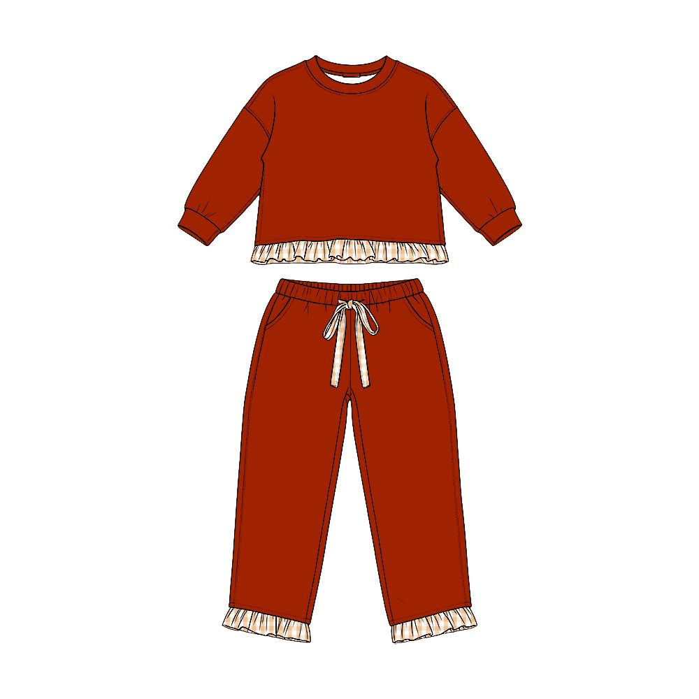 Moq 5 Preorder Baby Girls Kids Long Sleeves Red Shirt Pockets Pants Set Sweatsuit Clothes