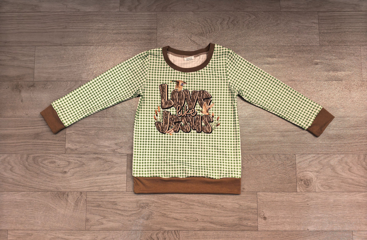 No moq Preorder Baby Boy Long Sleeves Ducks Jesus Green Plaid Shirt