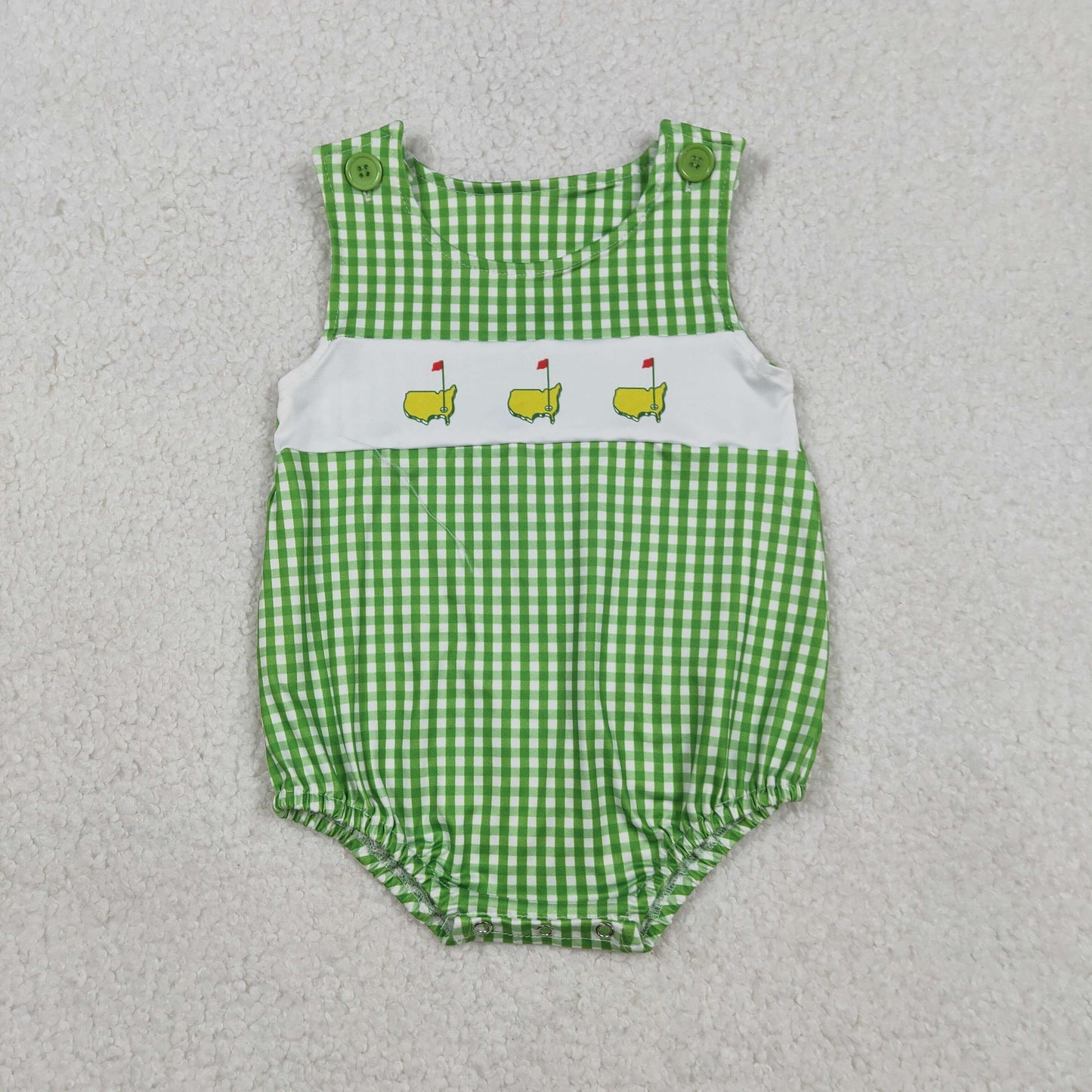 Baby Boys Sleeveless Golf Green Plaid Bubble Romper