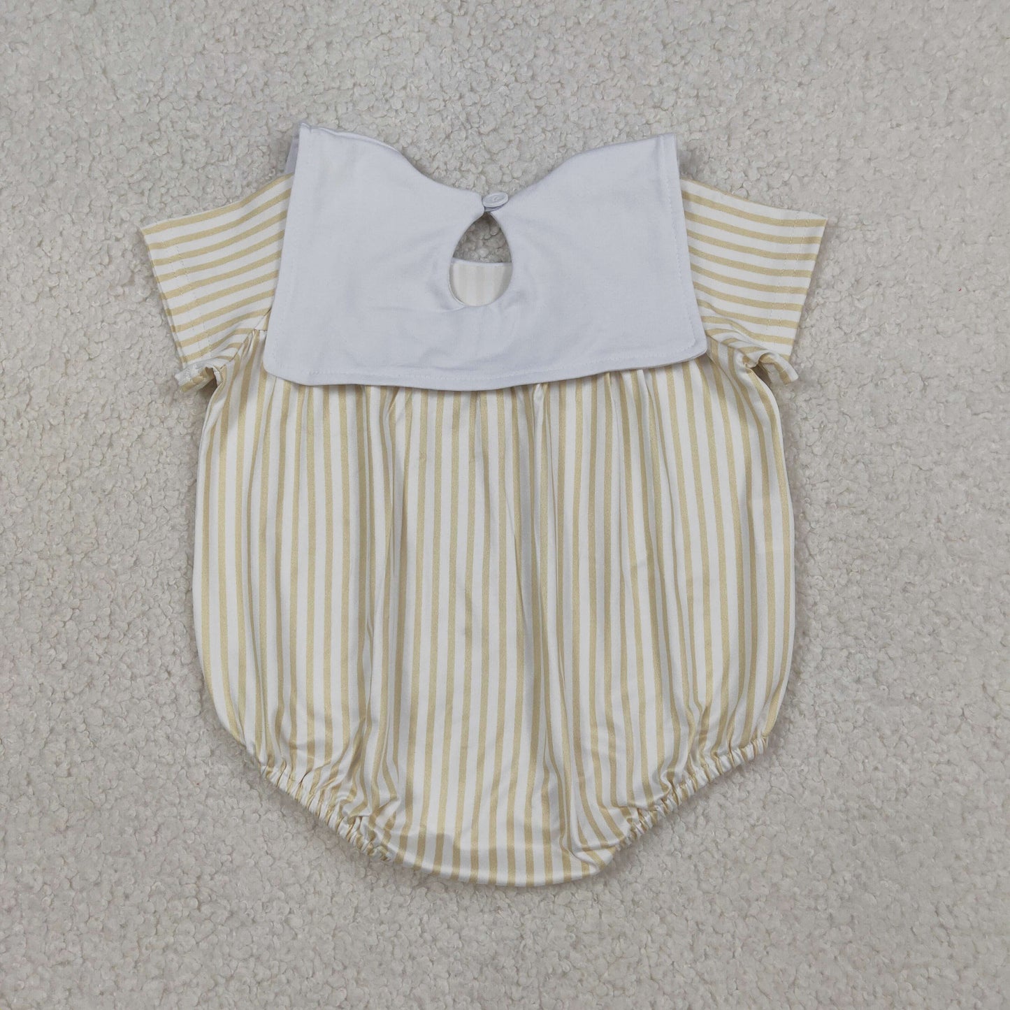RTS Baby Boys Infant Short Sleeves Embroidery Crosses Stripes Easter Bubble Romper
