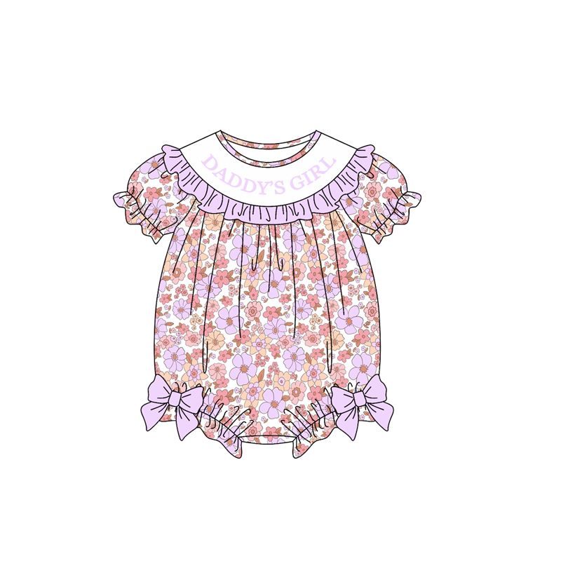 Moq 5 Preorder Baby Girls Infant Daddy's Girl Flower Purple Bows Bubble Romper Clothes