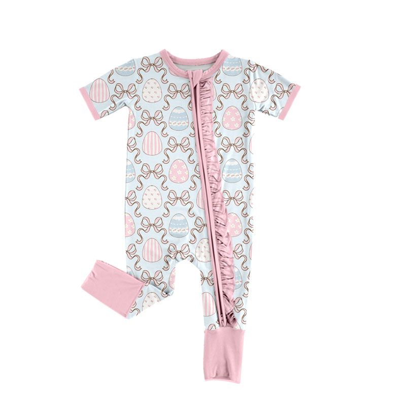 Moq 5 Preorder Baby Girls Infant Eggs Bows Zipper Footie Sleeper Easter Romper Clothes