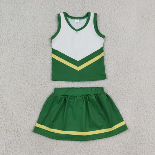 Baby Girls Kids Sleeveless Shirt Green Skirt Shorts Yoga Active Team Cheer Set Clothes