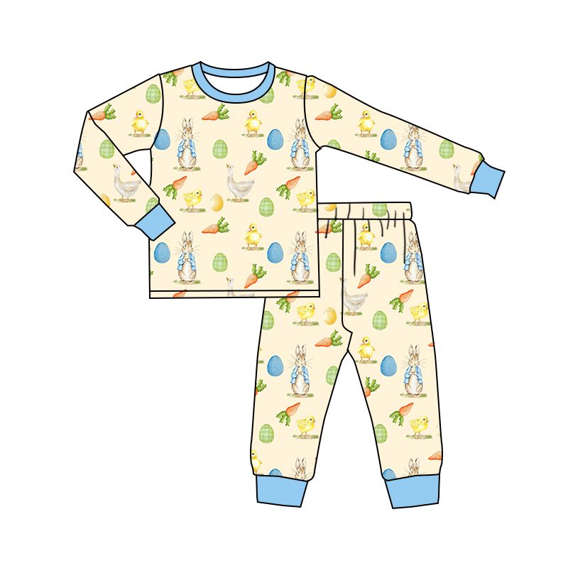 Moq 5 Preorder Baby Boys Kids Rabbits Eggs Carrots Shirt Pants Easter Set Pajamas Clothes