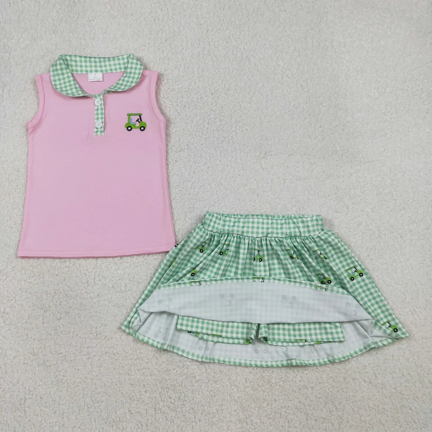 RTS Baby Boys Short Sleeves Shirt Embroidery Golf Plaid Pockets Shorts Clothes Set