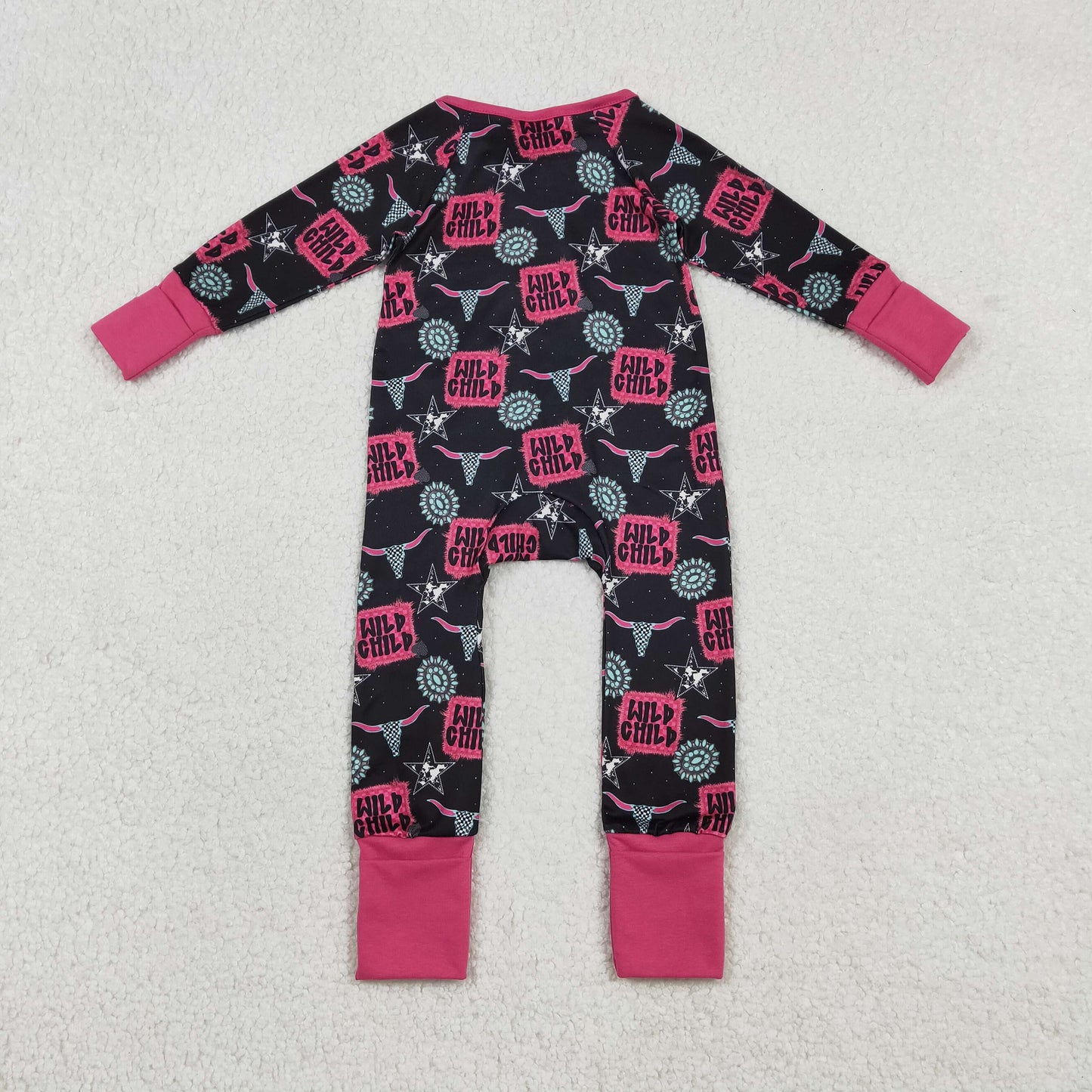 Baby Girls Long Sleeves Wild Child Western Cow Print Two-way Zipper Sleeper Romper