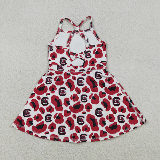 RTS Baby Girls Kids Straps Red Leopard Team Yoga Active Shorts Knee Length Dress
