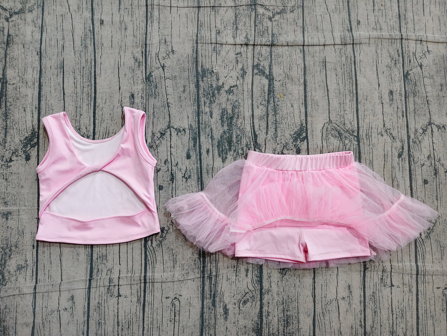 Preorder Baby Girls Kids Pink Tops Tulle Skirt Shorts Set Yoga Active Summer Clothes