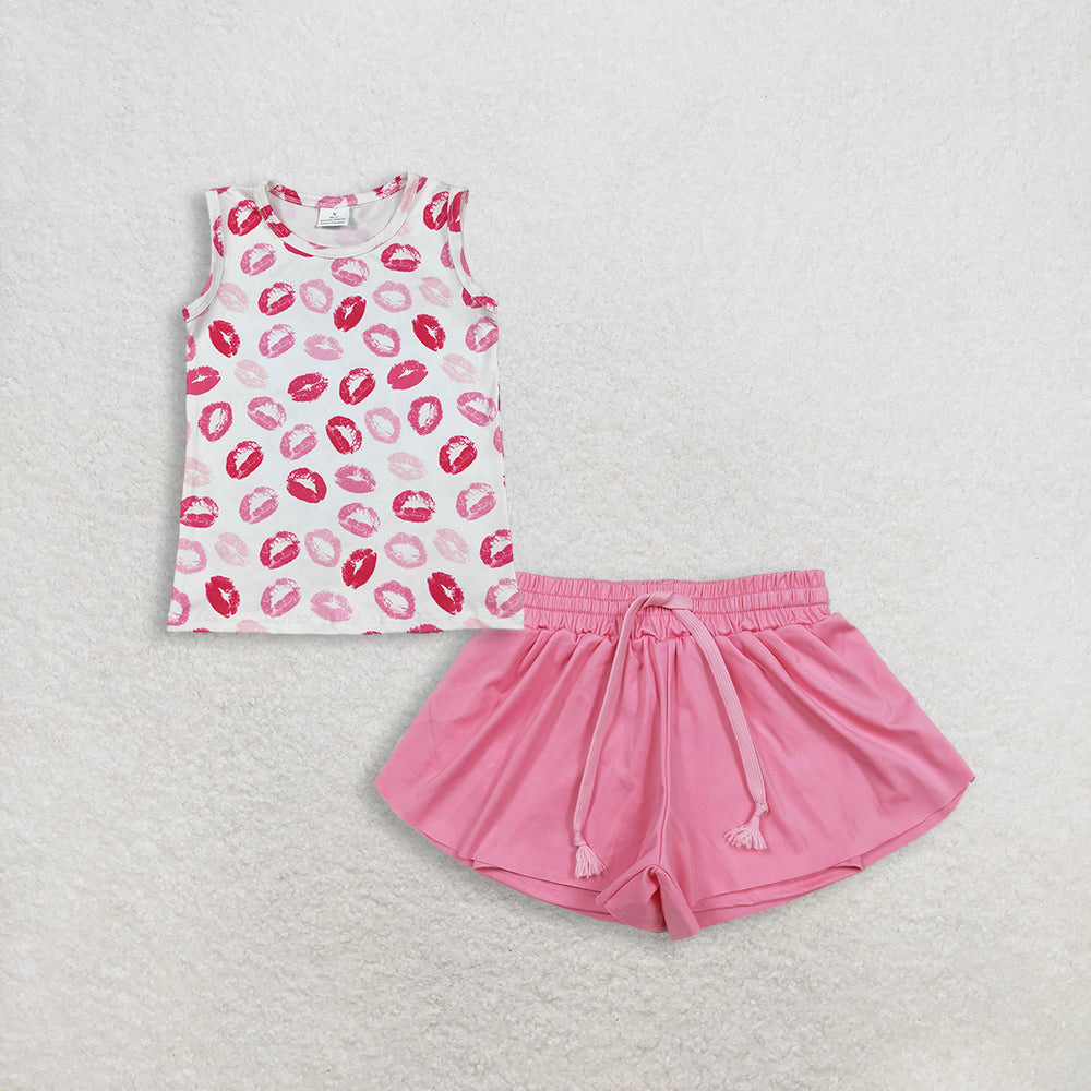 RTS Baby Girls Kids Sleeveless Tops Pink Yoga Ruffle Shorts Set Clothes