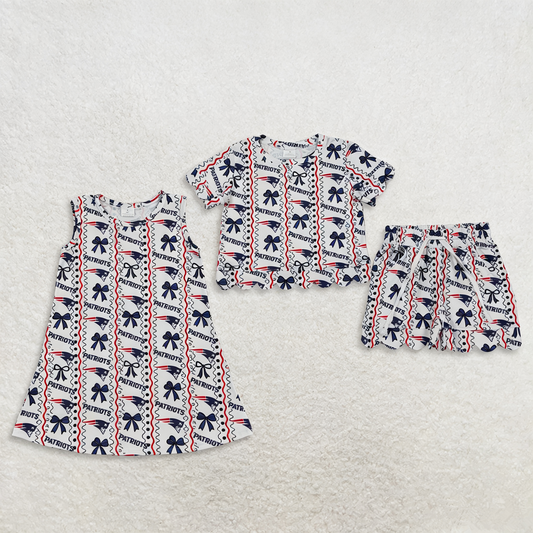 Sibling Baby Girls Kids Bows Shirt Scallop Shorts Set Dress Team Clothes