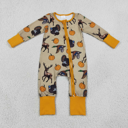 Sibling Baby Boys Girls Kids Pumpkins Deer Ducks Zipper Fall Romper Sets Pajamas Blankets Thanksgiving Clothes
