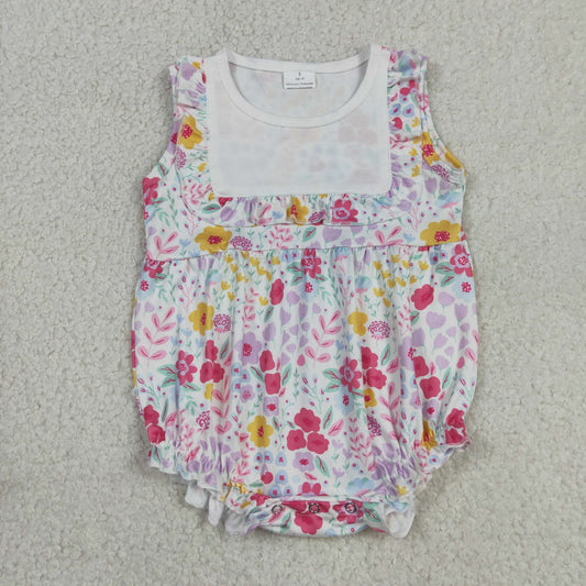 SR4021 Baby Girls Infant Sleeveless Floral Summer Bubble Romper