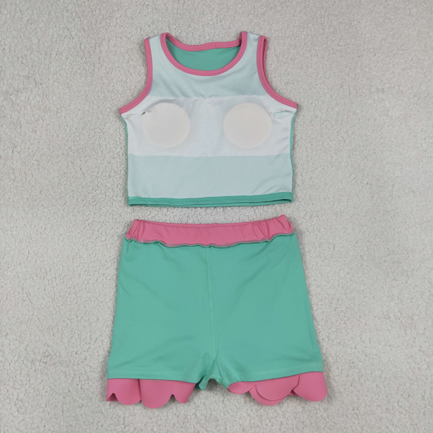 Baby Girls Kids Green Tops Scallop Skirt Shorts Yoga Active Set Summer Clothes