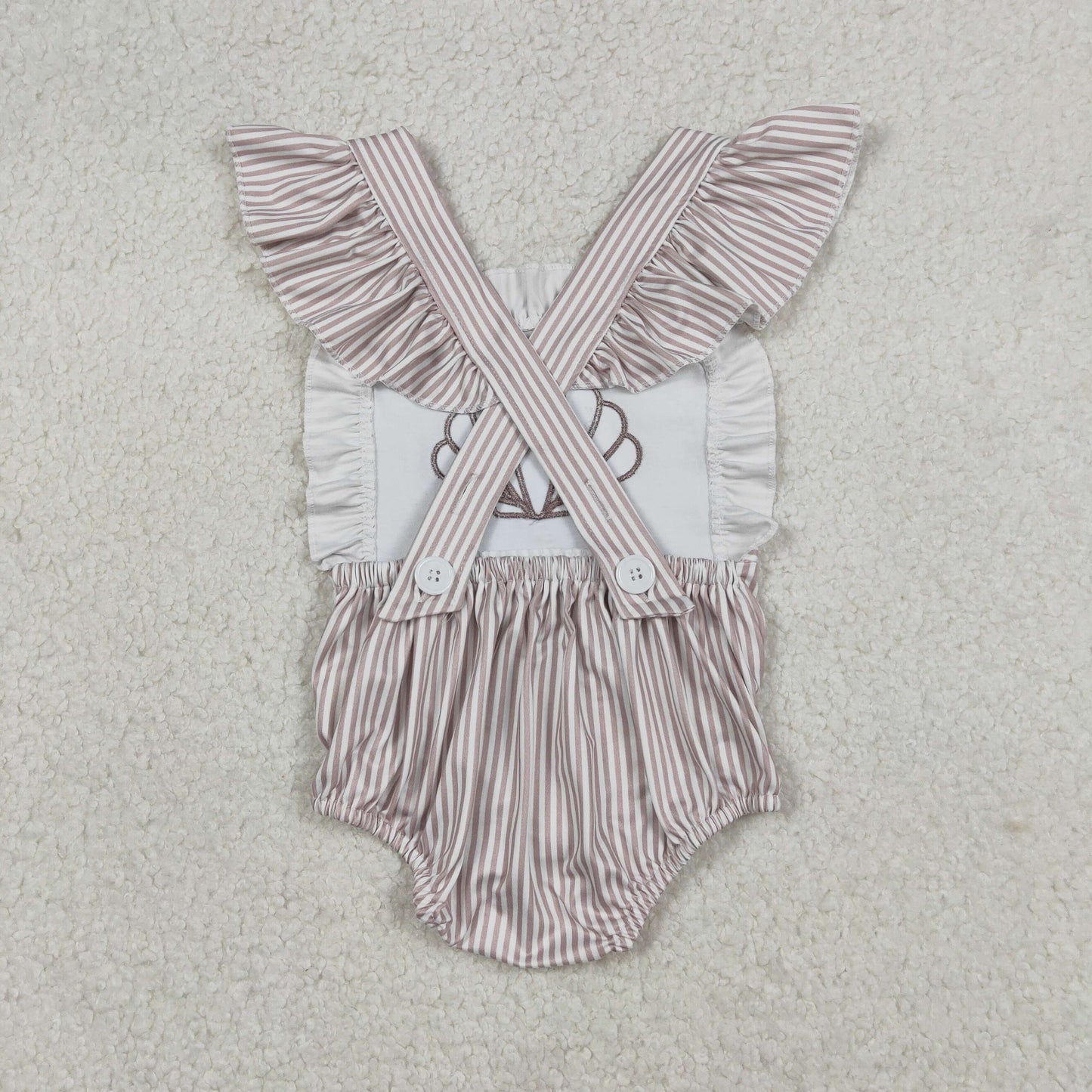Baby Girls Short Sleeves Embroidery Shell Stripes Bubble Romper