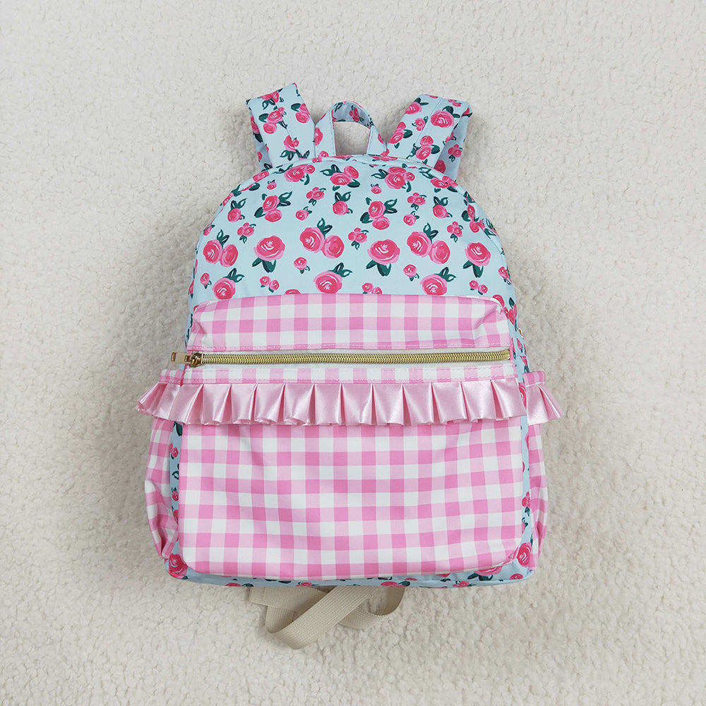 USA Shop Baby Kids Girls Flower Pink Plaid Ruffle Backpack Bag