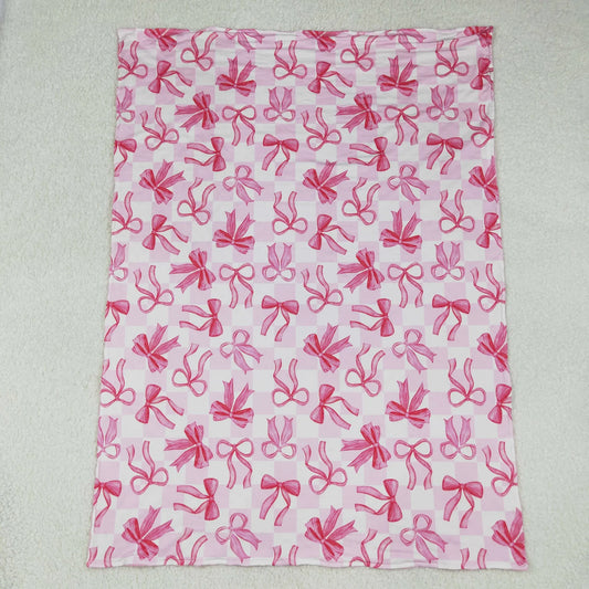 Baby Girls Kids Pink Checked Bows Minky Blanket
