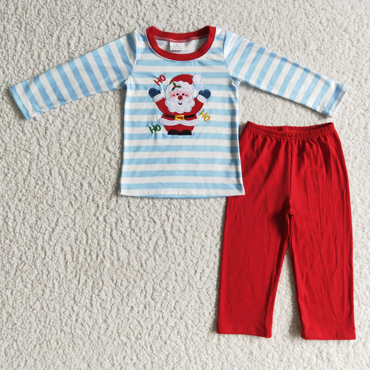 Promotion Baby Girls Kids Embroidery Santa Stripes Tunic Ruffle Pants Outfit