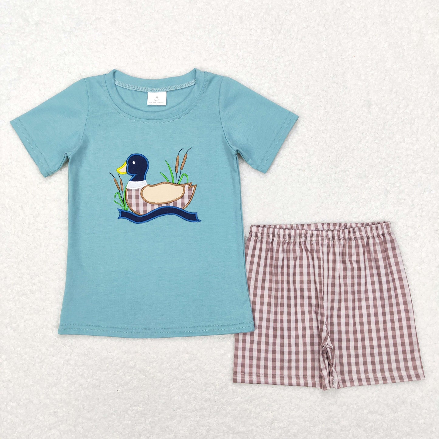 USA Shop Baby Boys Short Sleeves Embroidery Duck Shirt Plaid Shorts Set Clothes