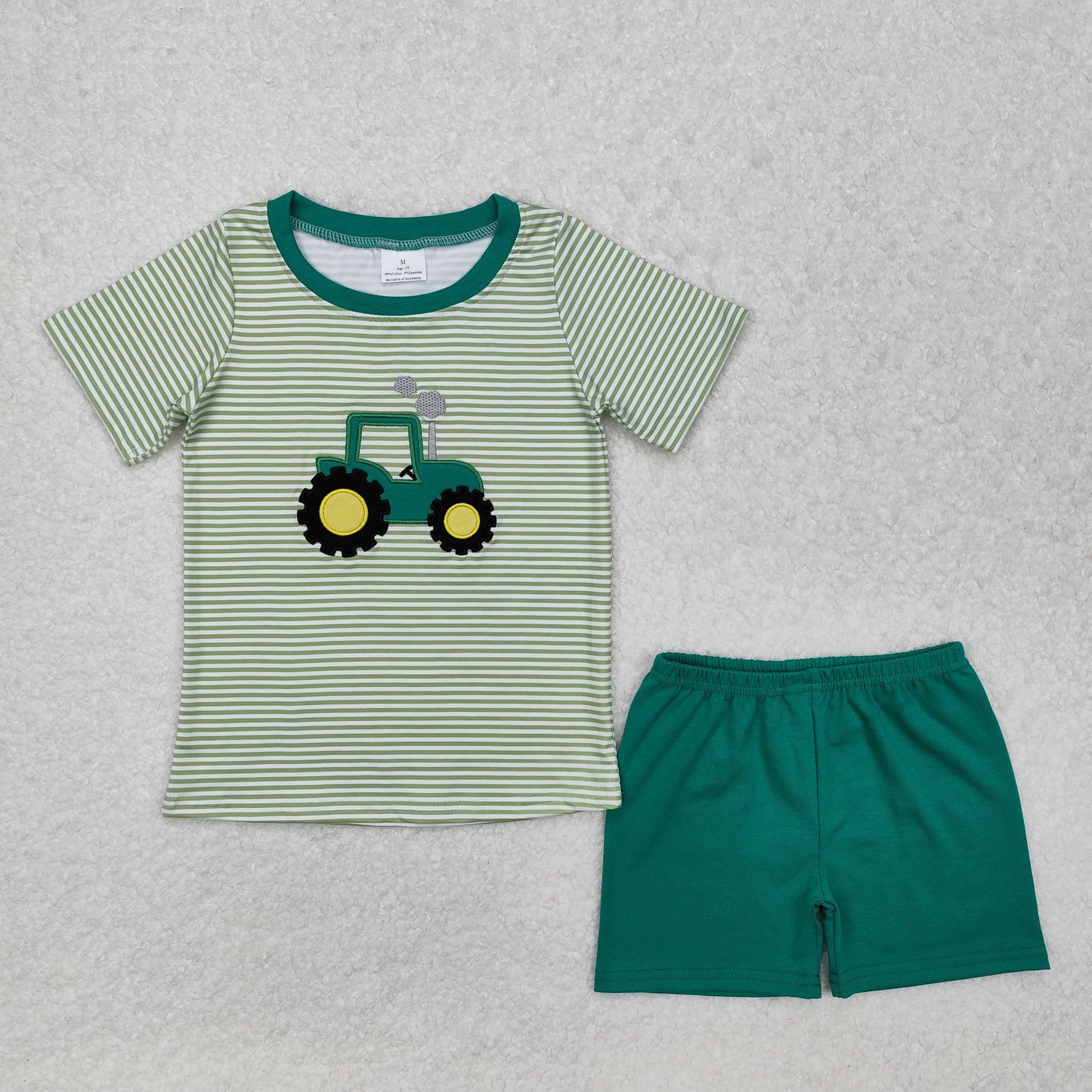 USA Shop Baby Boys Kids Short Sleeves Embroidery Trucks Green Stripes Shirt Shorts Set Clothes