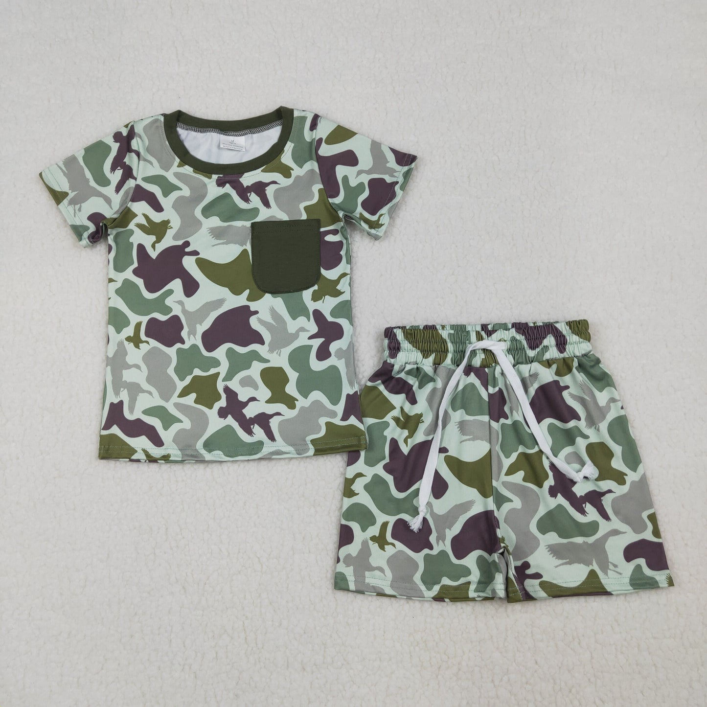 Sibling Baby Boys Kids Short Sleeves Deer Ducks Deer Shirts Camo Pockets Shorts Sets Hunting Clothes