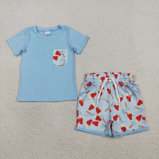 RTS Baby Boys Kids Popsicles 4th of July Blue Bubble Romper Set Clothes