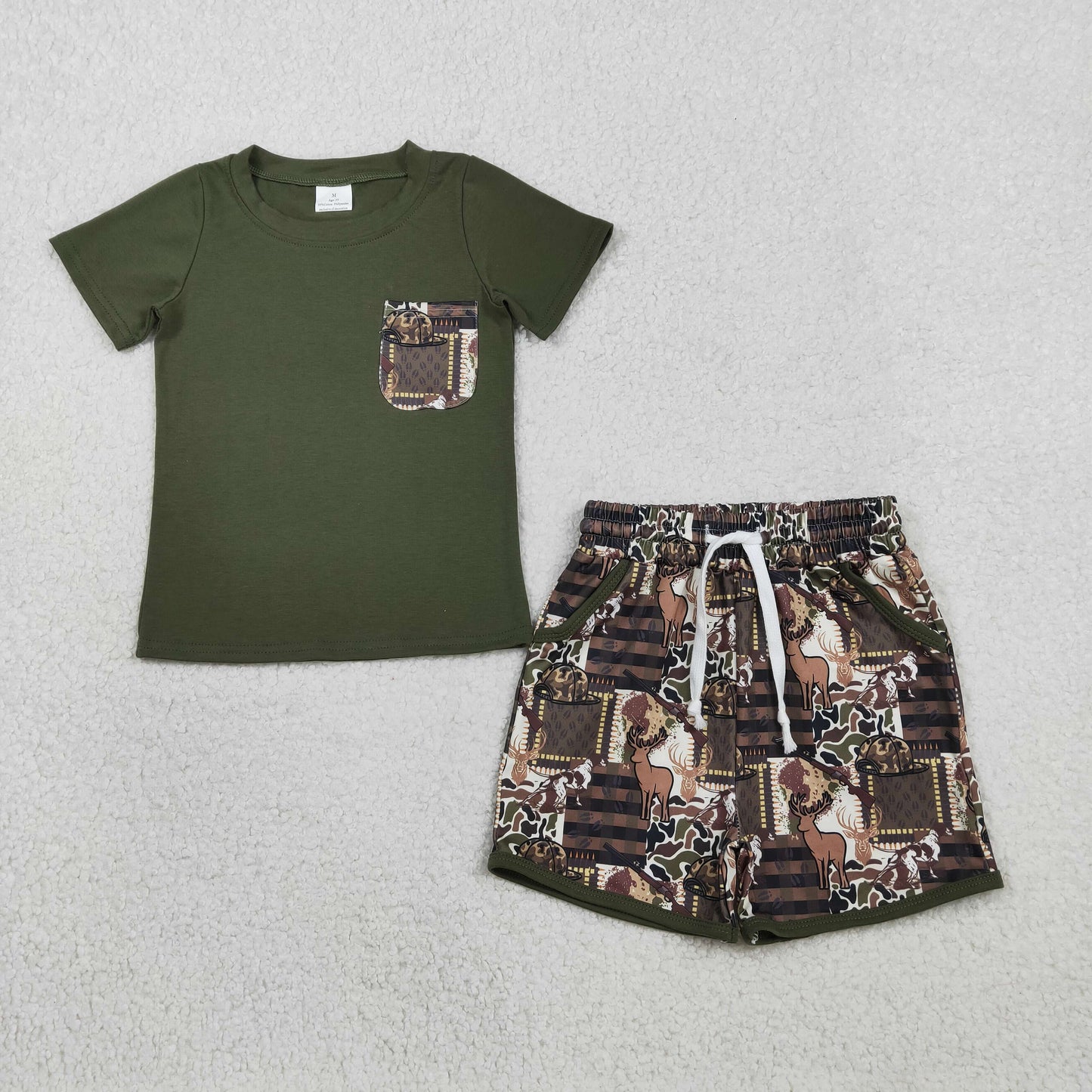 RTS Sibling Baby Boys Kids Short Sleeves Cotton Shirts Pockets Shorts Sets Summer Camo Clothes