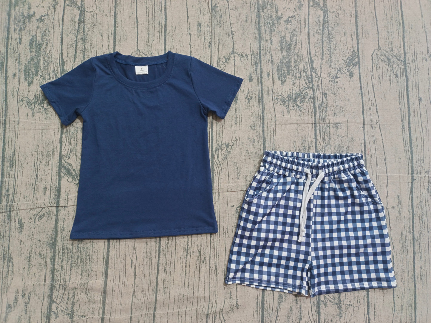 RTS Baby Boys Kids Navy Short Sleeves Shirt Plaid Pockets Shorts Summer Clothes Set