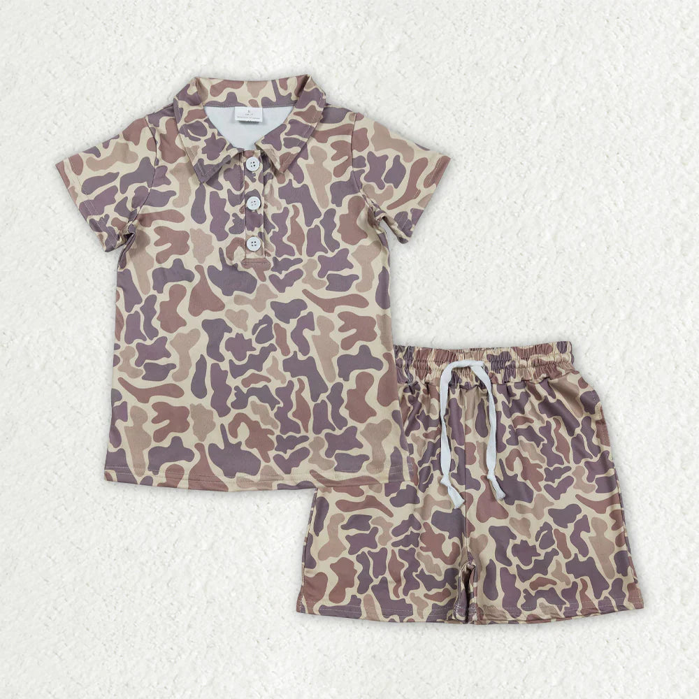 RTS Sibling Baby Boys Kids Short Sleeves Camo Buttons Shirts Pockets Shorts Sets Summer Clothes