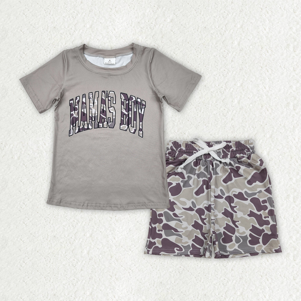 RTS Baby Boys Short Sleeves Mama's Boy Shirt Camo Pockets Shorts Clothes Set