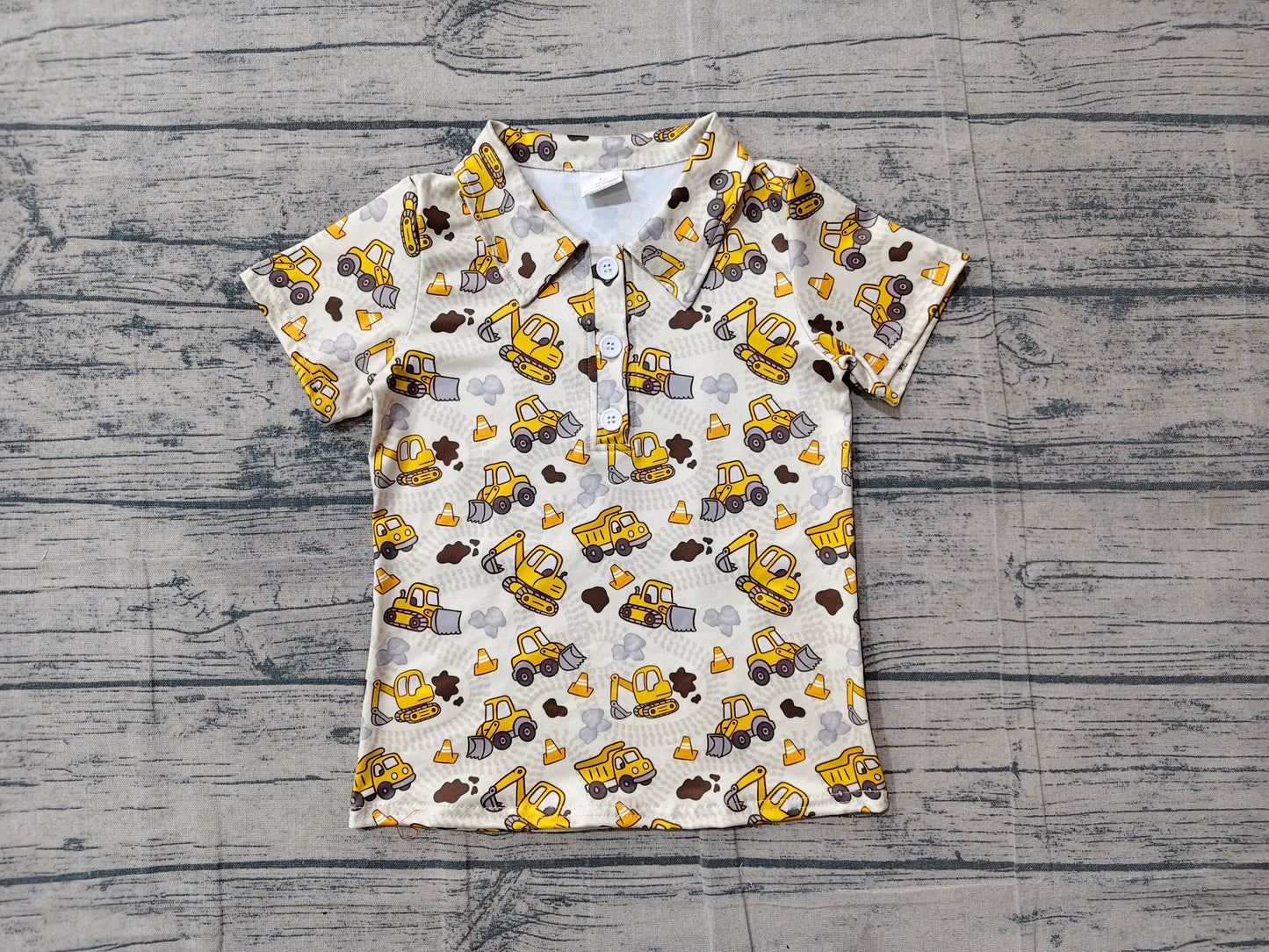 BT1792 Preorder Baby Boys Kids Short Sleeves Construction Trucks Buttons Shirt Tops