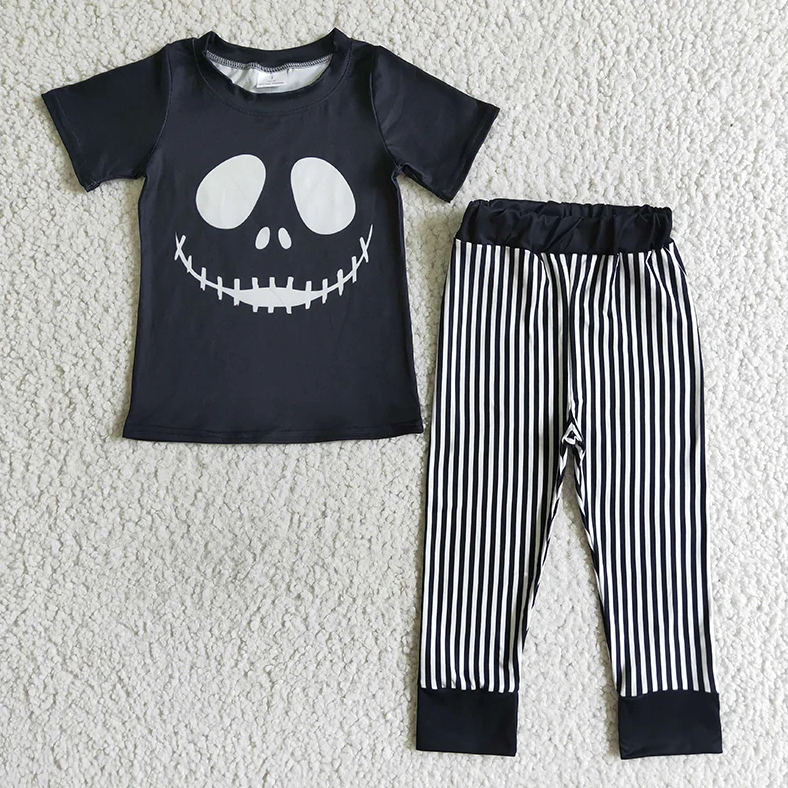 Promotion Baby Boy Halloween Short Sleeves Shirts Stripes Pants Outfit