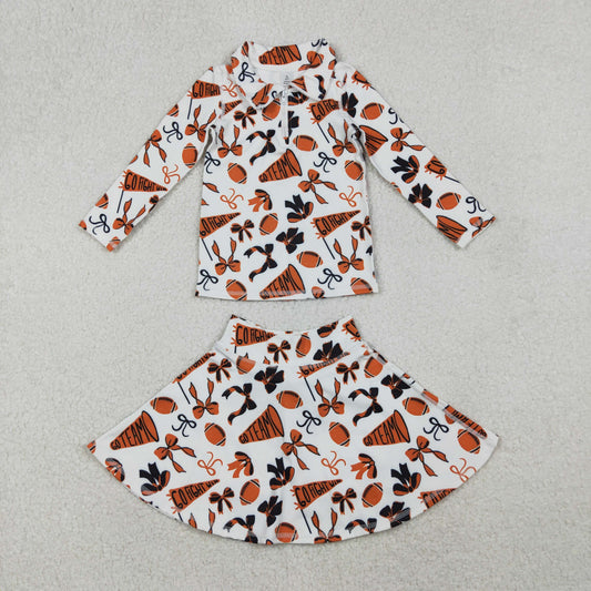 Sibling Girls Kids Bows Football Zipper Shirts Yoga Active Skorts Team Clothes Sets