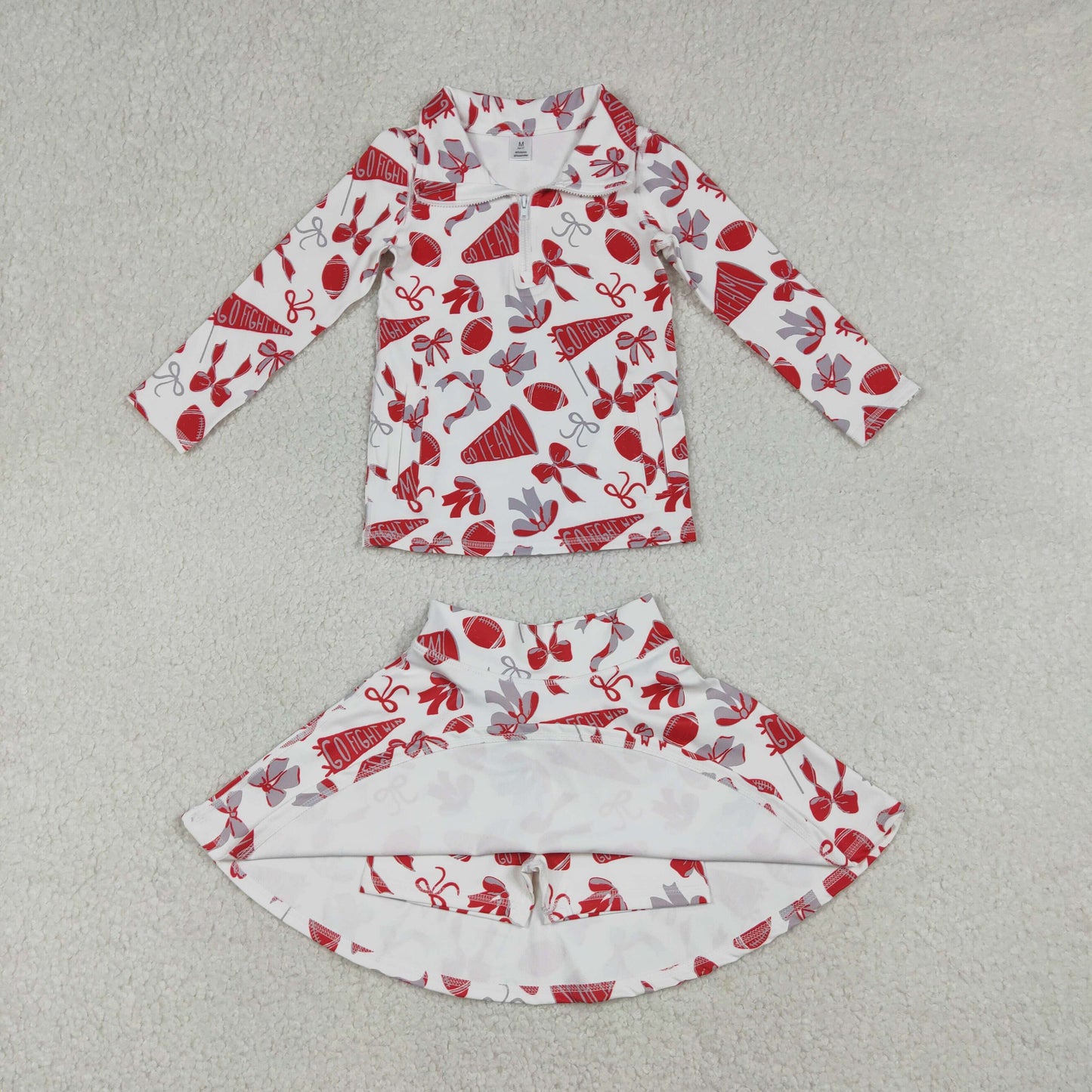 Sibling Girls Kids Bows Football Zipper Shirts Yoga Active Skorts Team Clothes Sets