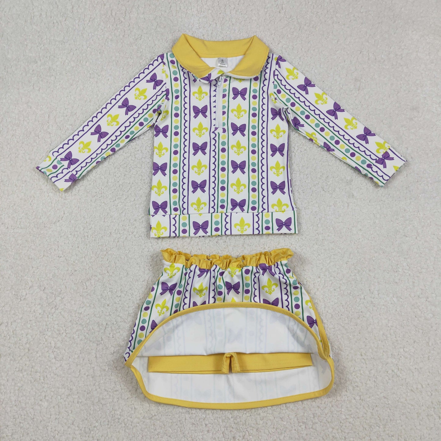 Sibling Baby Girls Kids Mardi Gras Anchors Bows Skort Yoga Active Dress Zipper Set