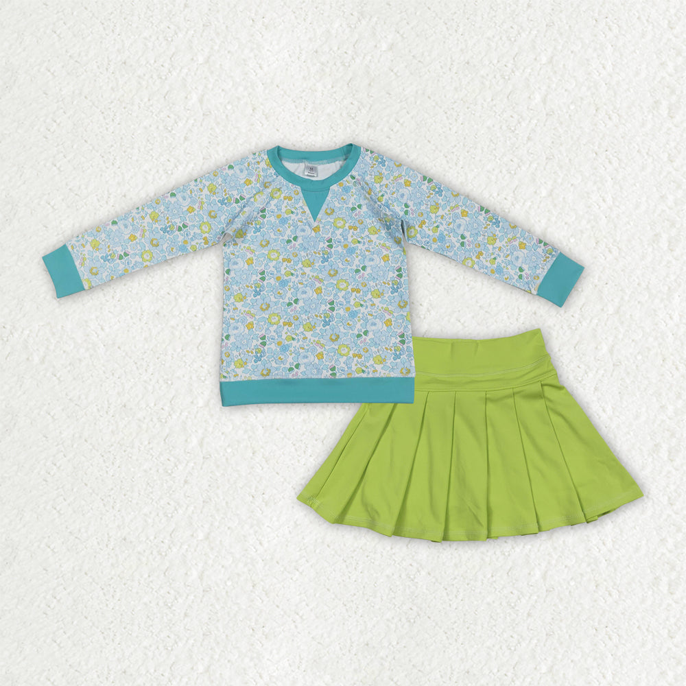 Baby Girls Long Sleeves Floral Shirt Green Skirt Shorts Yoga Active Clothes Set