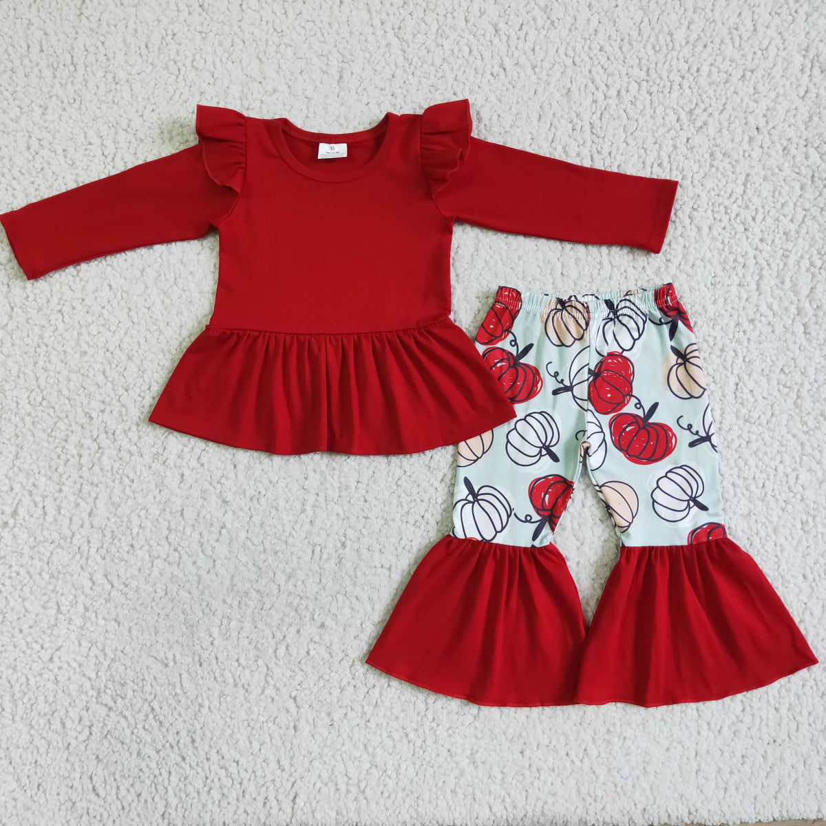 Promotion Baby Girl Red Long Sleeves Cotton Tunic Pumpkins Pants Thanksgiving Fall Set