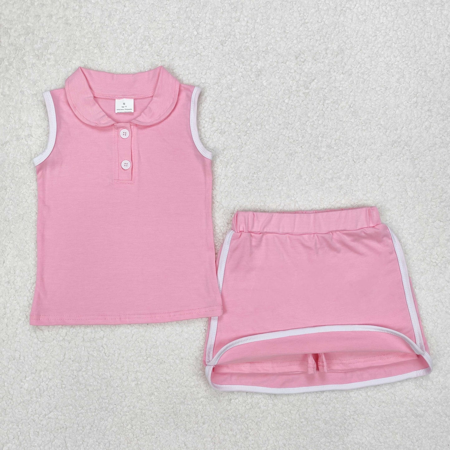 USA Shop Baby Girls Sleeveless Buttons Vest Pink Skirt Shorts Set Cotton Clothes