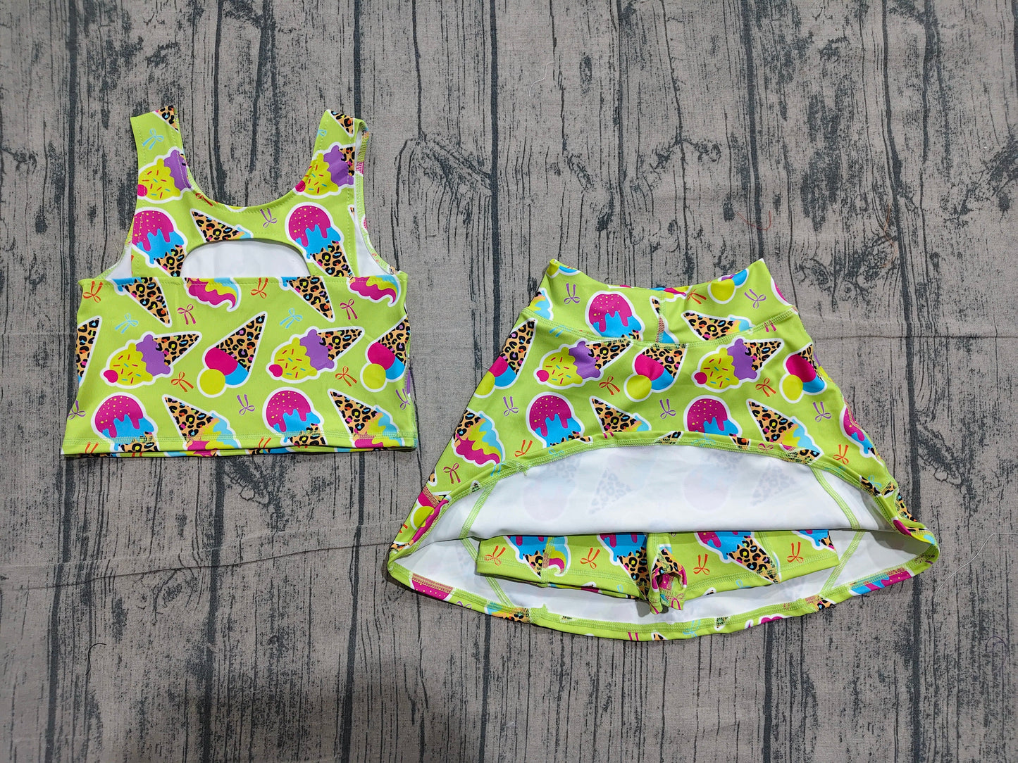 Preorder Baby Girl Kids Sleeveless Popsicle Tops Skirt Shorts Yoga Active Green Outfit Clothes